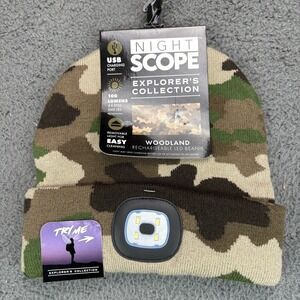 Night Scope Explorer Collection Woodland‎ Camo Rechargeable LED Beanie Hat